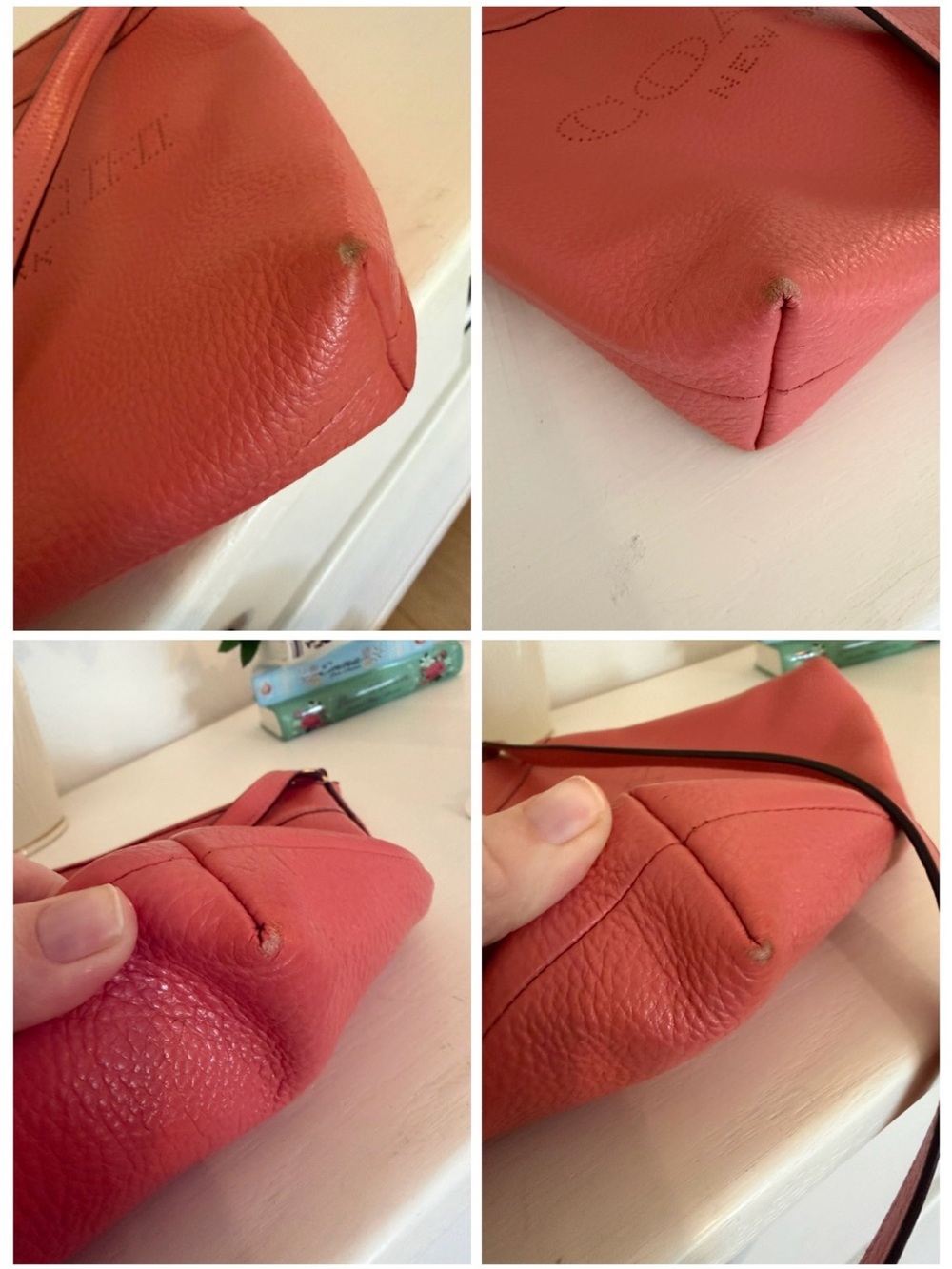 COACH Coral Bright Pink Perforated Logo Pebble Leather Crossbody style 91167 - Picture 14 of 15